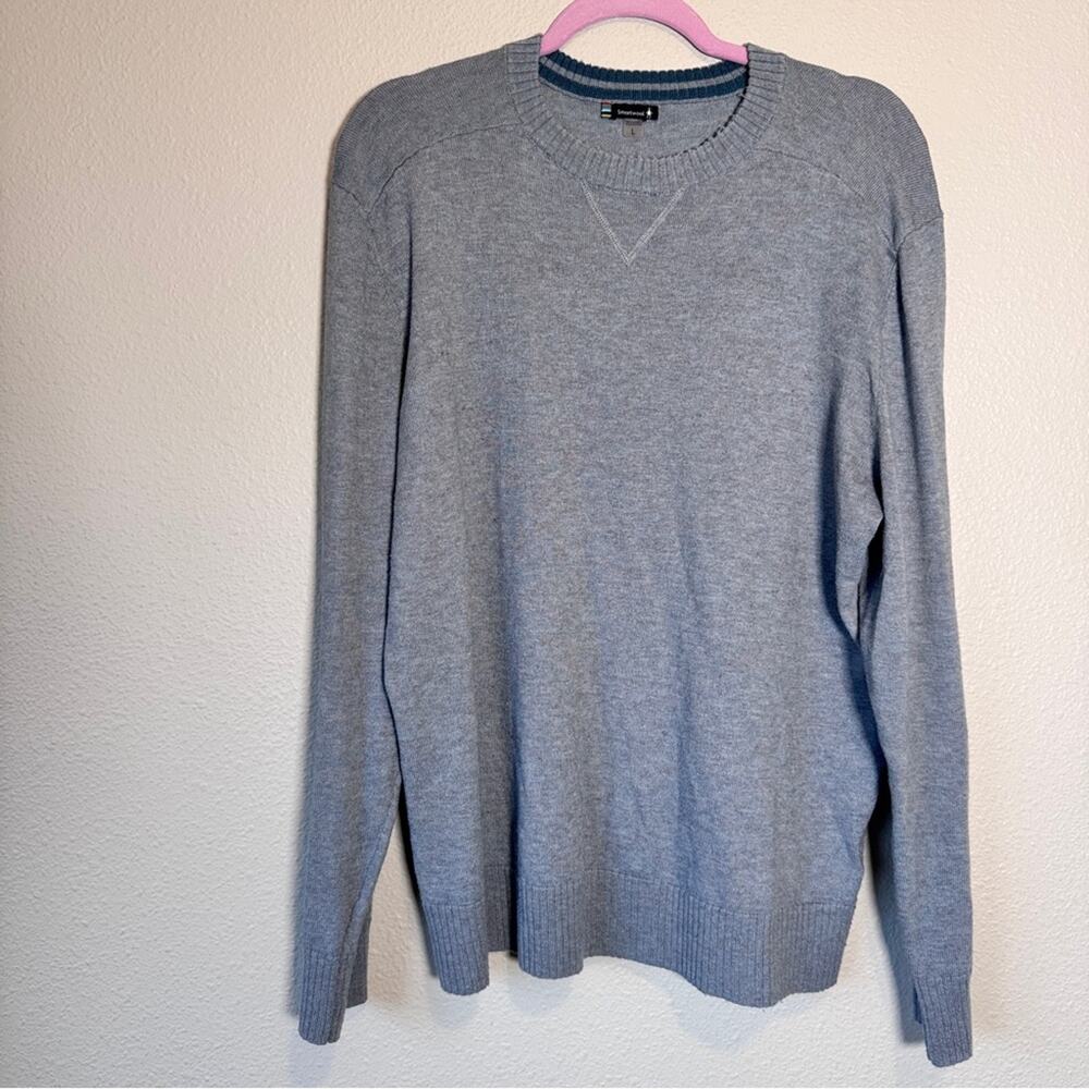 Smartwool Grey Merino Wool Blend V Neck Sweater Womens L Pullover Fall Casual - Picture 8 of 9